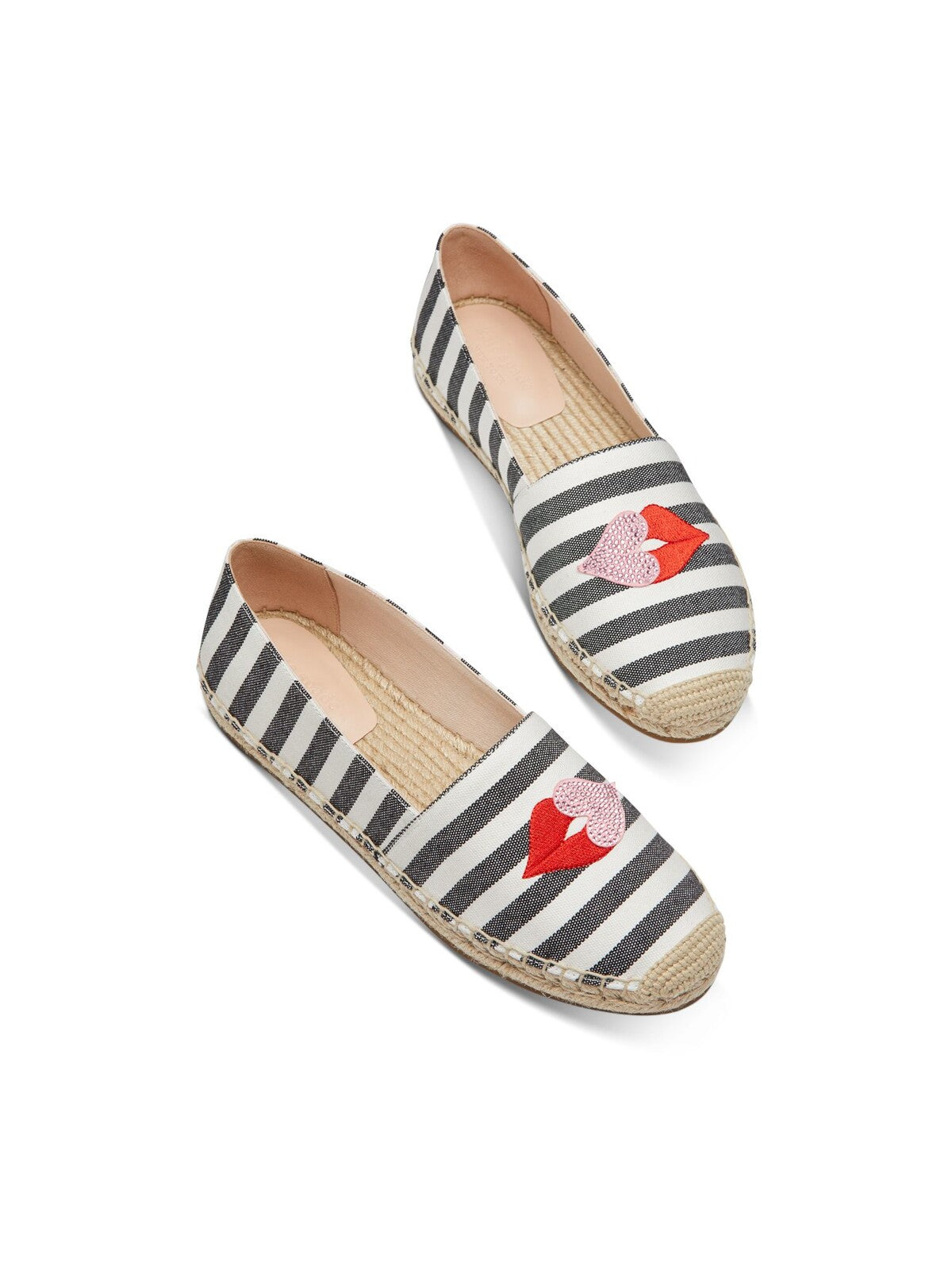 KATE SPADE NEW YORK Womens Black Striped Graphic Details Logo Gimlet Heart Lips Round Toe Slip On Espadrille Shoes 6 B