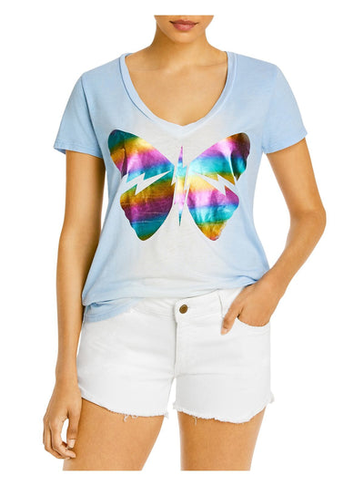 AQUA Womens Light Blue V Neck T-Shirt M