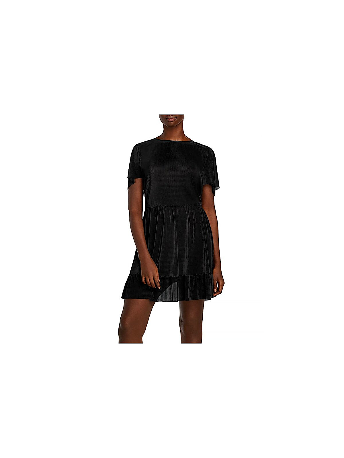 AQUA Womens Ruffled Short Sleeve Short Evening Fit + Flare Dress