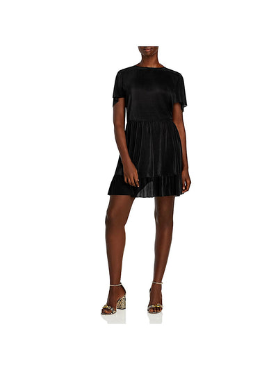 AQUA Womens Black Ruffled Short Sleeve Short Evening Fit + Flare Dress Plus 2X