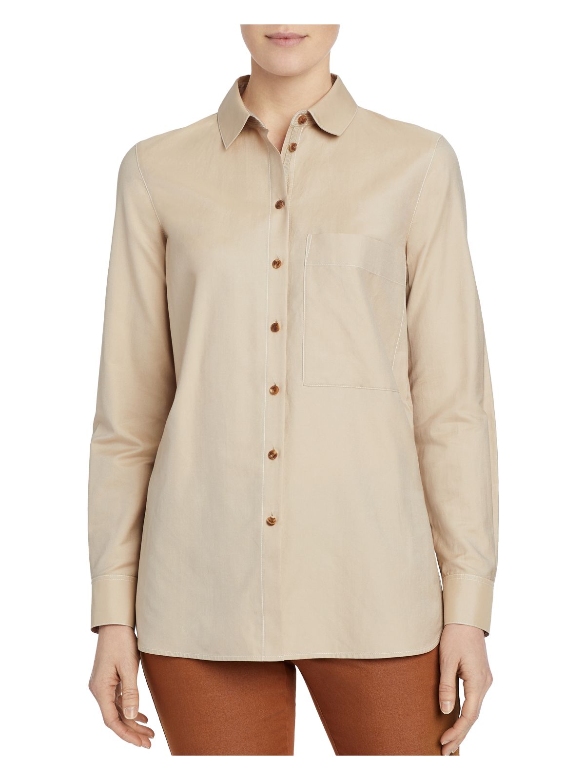 LAFAYETTE 148 Womens Beige Pocketed Vented Hem Cuffed Sleeve Collared Wear To Work Button Up Top M