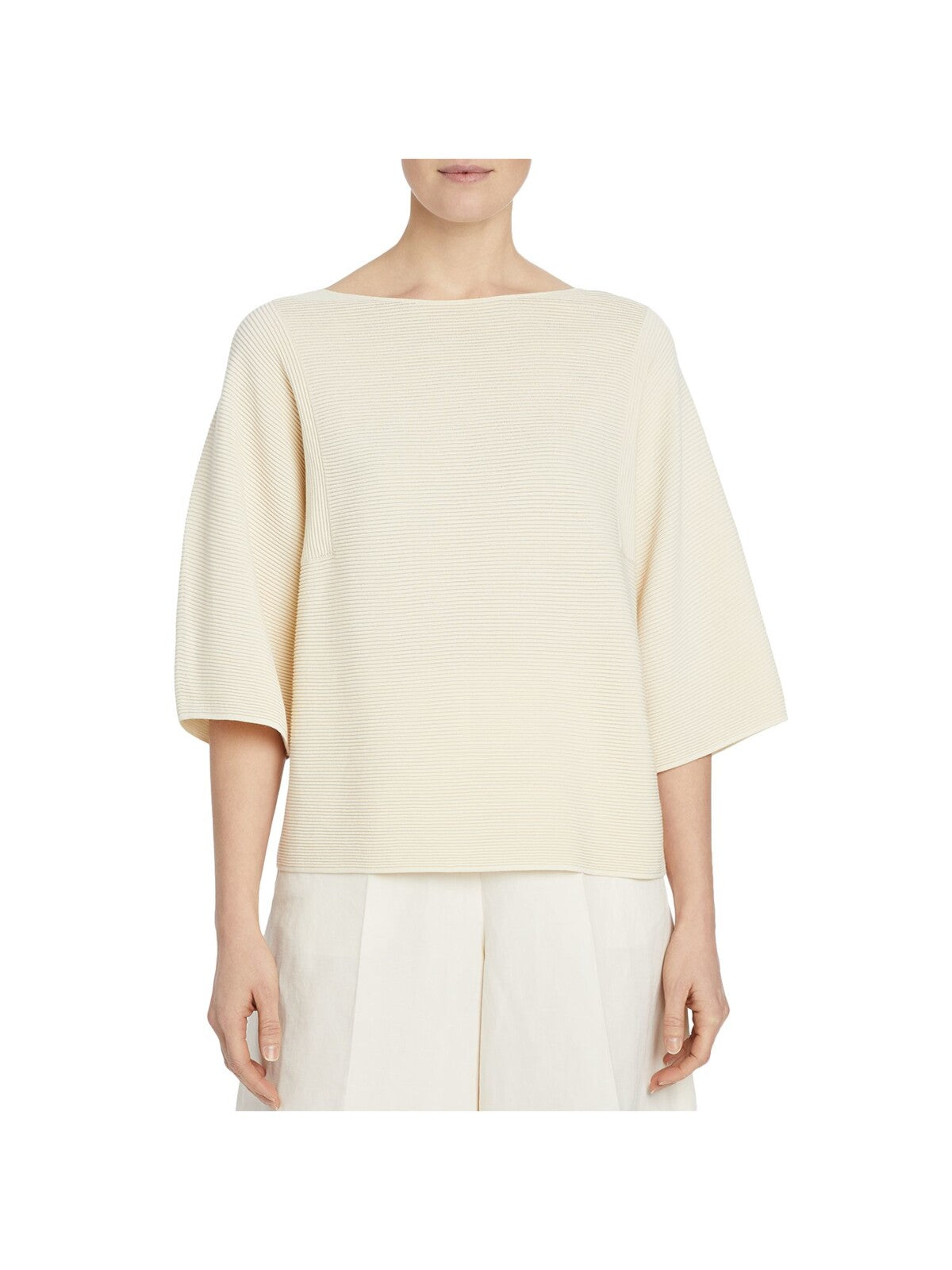 LAFAYETTE 148 Womens Beige Elbow Sleeve Boat Neck Wear To Work Top M