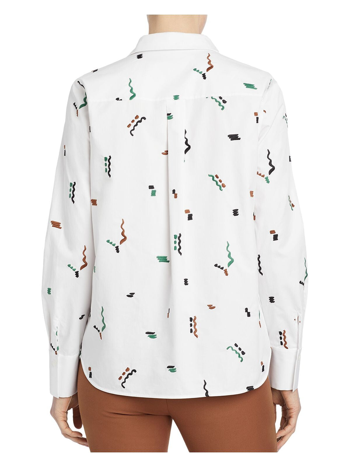 LAFAYETTE 148 NEW YORK Womens White Embroidered Printed Cuffed Sleeve Collared Button Up Top S