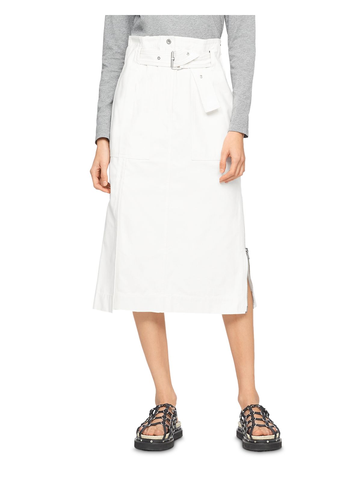PHILLIP LIN Womens White Belted Pocketed Cargo Midi A-Line Skirt 2