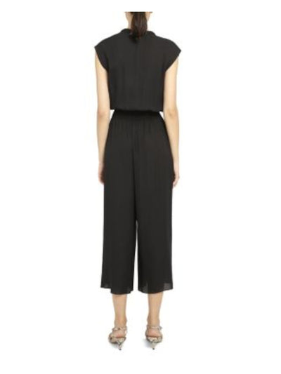 THEORY Womens Black Gathered Elastic Waist Cropped Pull-on Sleeveless Surplice Neckline Wide Leg Jumpsuit S