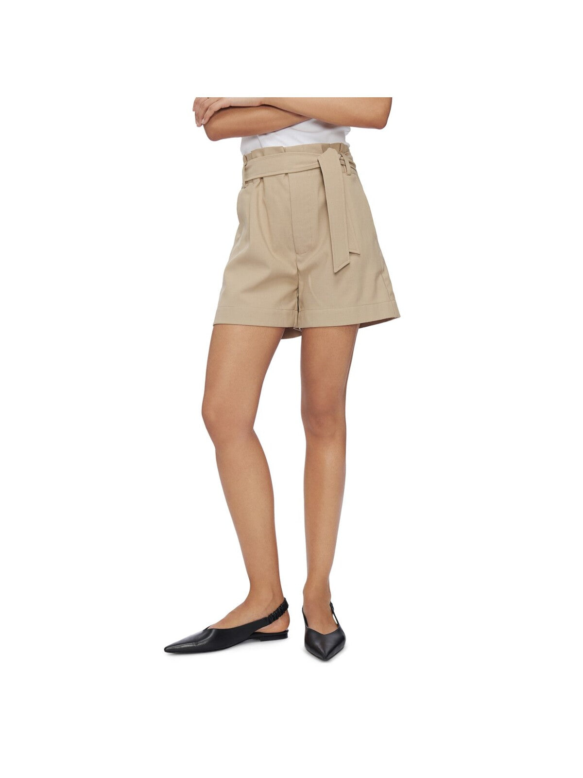 ANINE BING Womens Beige Pocketed Pleated Paperbag Waist Self Tie Wear To Work Cuffed Shorts 36