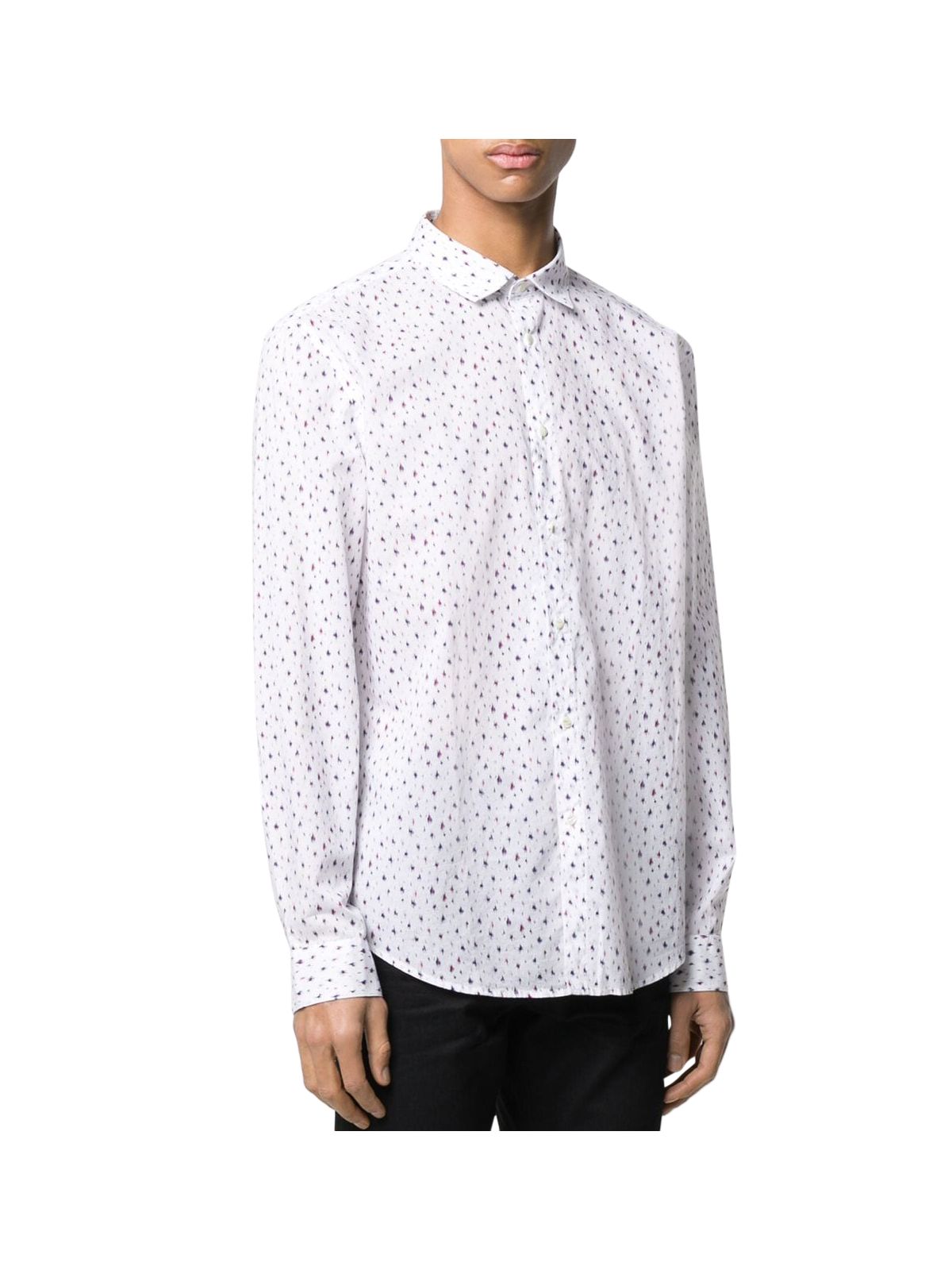 JOHN VARVATOS Mens White Printed Collared Classic Fit Shirt L