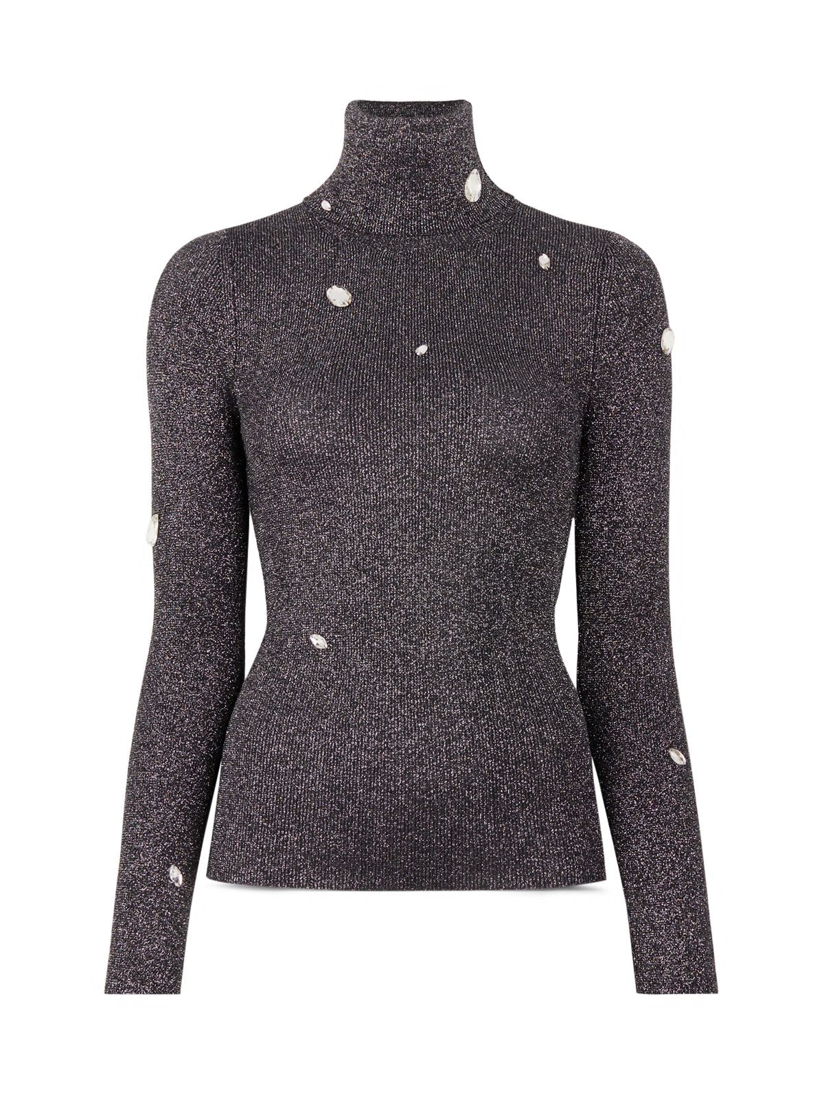 CHRISTOPHER KANE Womens Black Embellished Textured Unlined Fitted Long Sleeve Turtle Neck Cocktail Sweater XS