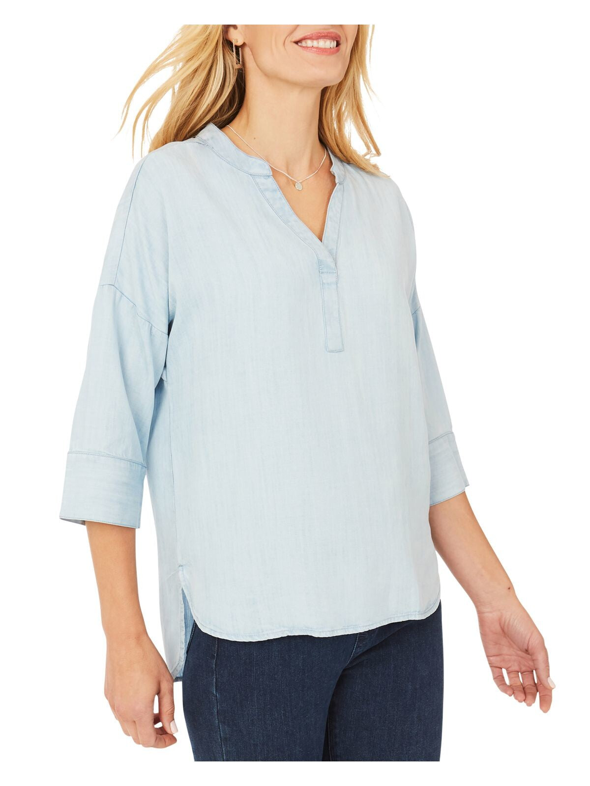 FOXCROFT Womens 3/4 Sleeve Hi-Lo Split Neck Top
