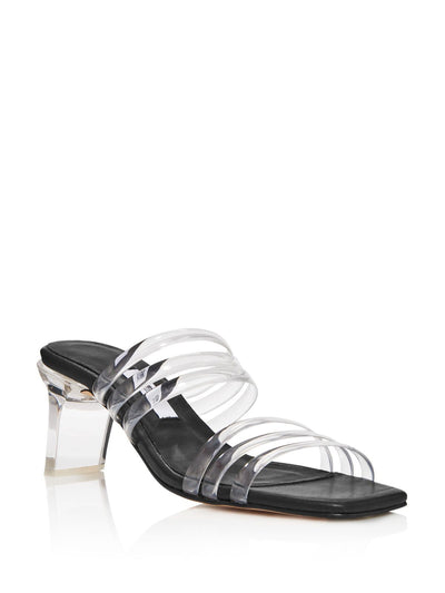 MISTA Womens Black Strappy Comfort Helena Square Toe Block Heel Slip On Leather Slide Sandals Shoes 37