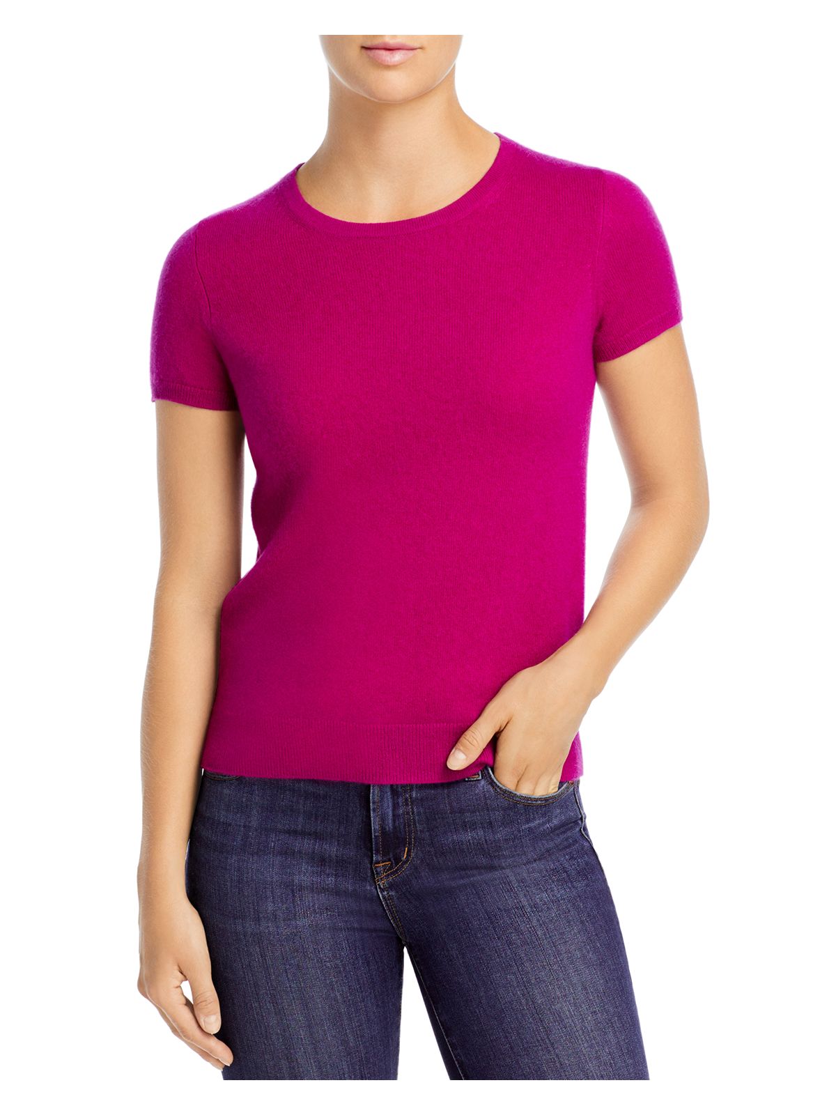 Designer Brand Womens Purple Ribbed Short Sleeve Crew Neck Sweater S
