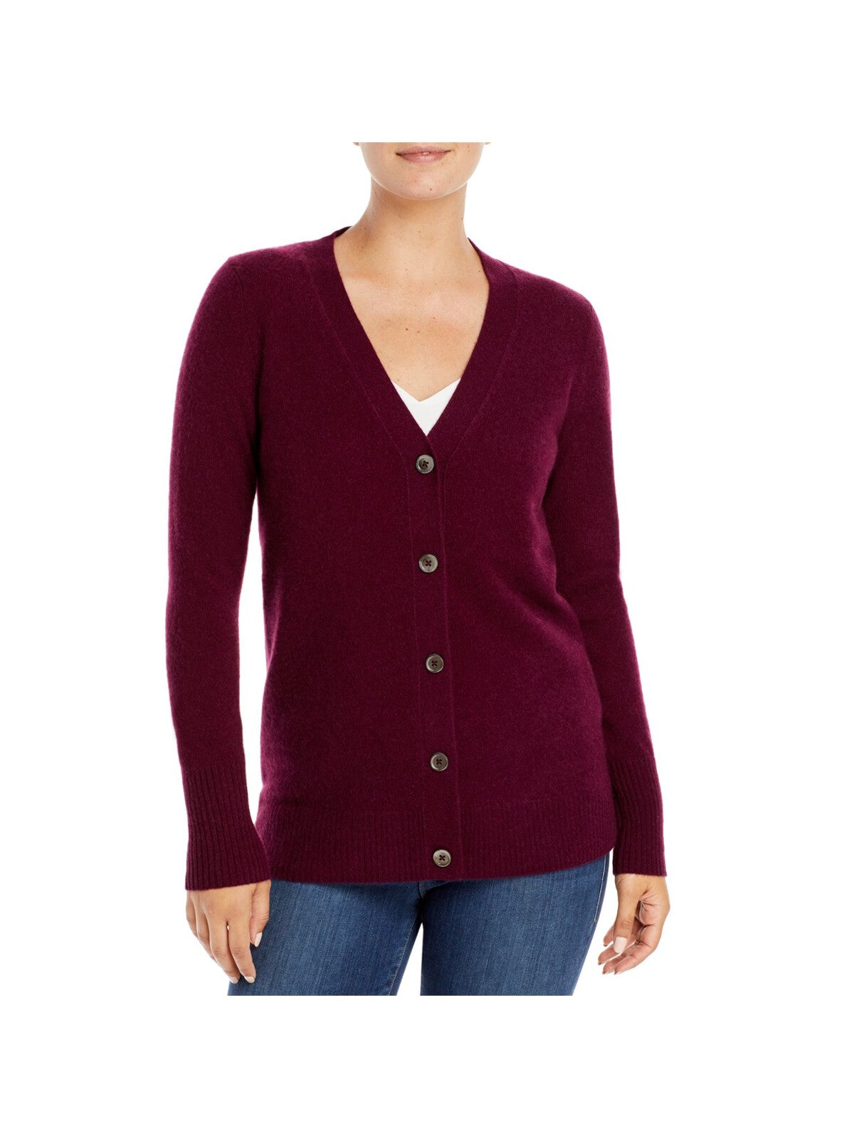 Designer Brand Womens Burgundy Long Sleeve V Neck Button Up Sweater XS