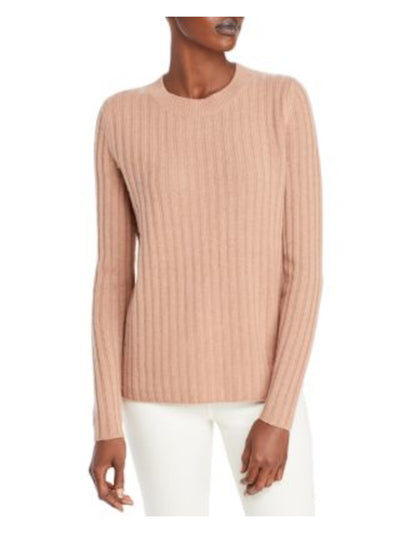 C Womens Beige Ribbed Long Sleeve Crew Neck Sweater XS