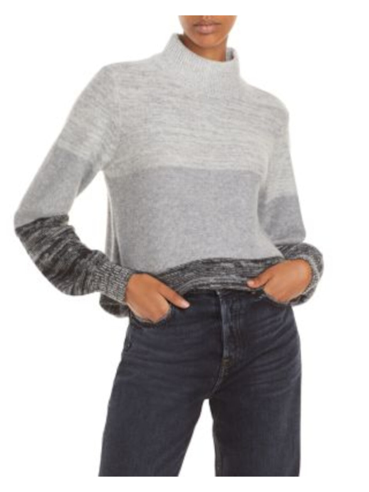 Designer Brand Womens Gray Striped Long Sleeve Mock Neck Sweater XS