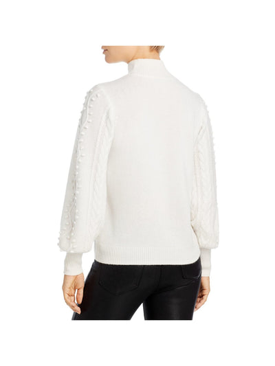 Designer Brand Womens Ivory Textured Ribbed Long Balloon Sleeve Mock Neck Sweater XS