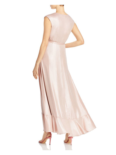 AQUA Womens Pink Stretch Metallic Tie Lined Sleeveless Surplice Neckline Full-Length Evening Wrap Dress 0