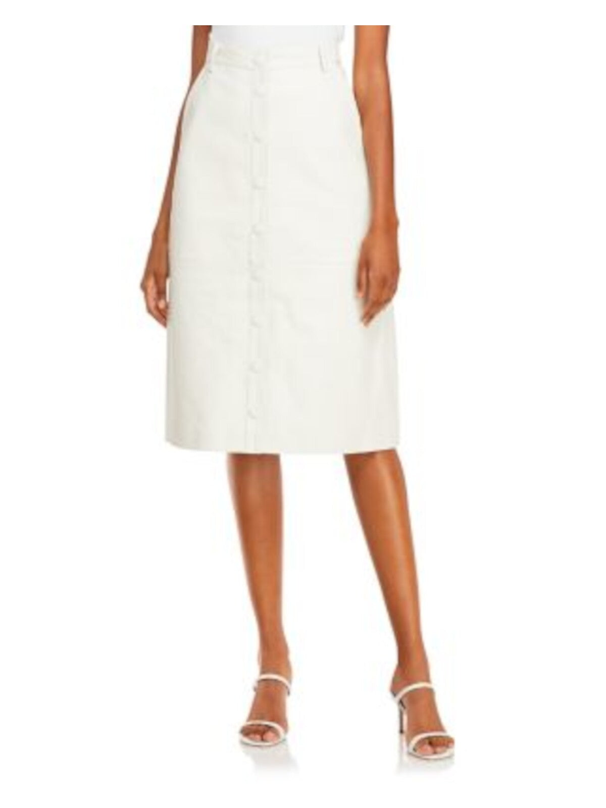 REMAIN Womens White Pocketed Snap Button Up Lined Below The Knee Cocktail A-Line Skirt 4