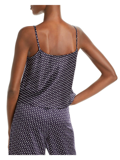 AQUA Womens Navy Razer Polka Dot Spaghetti Strap Crop Top Size: L