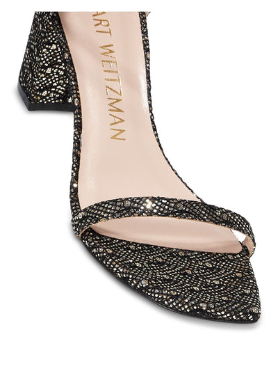 STUART WEITZMAN Womens Gold Adjustable Strappy Ankle Strap Glitter Amelina Square Toe Block Heel Buckle Dress Sandals Shoes B