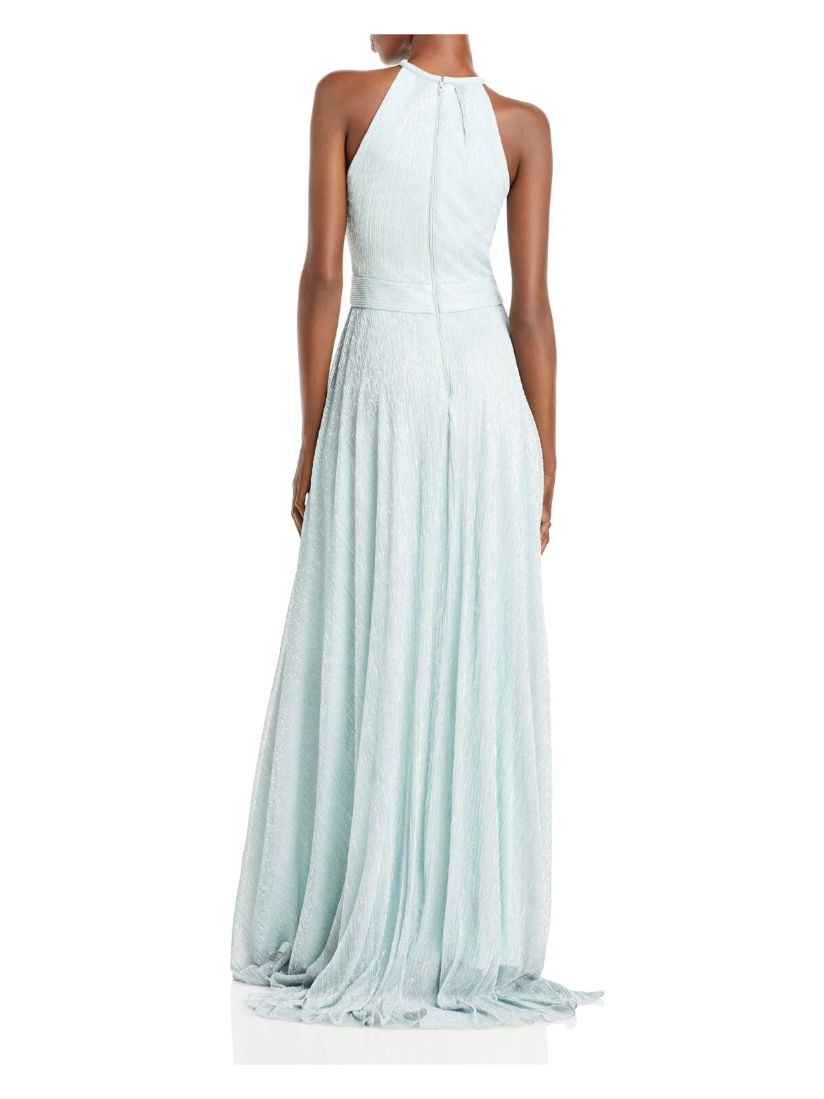 AQUA FORMAL Womens Aqua Glitter Pleated Metallic Crinkled Gown Sleeveless Halter Full-Length Formal Dress 2