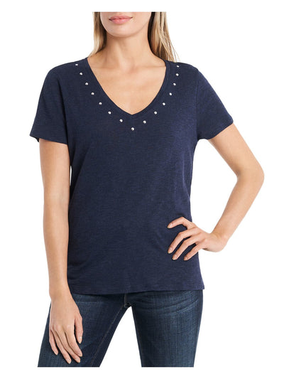 VINCE CAMUTO Womens Navy Short Sleeve Scoop Neck Top XS