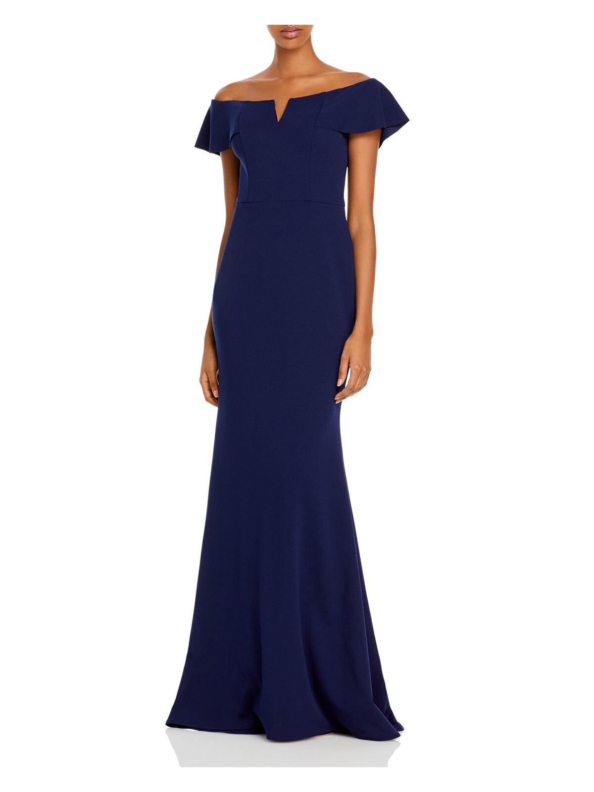 AQUA FORMAL Womens Navy Short Sleeve Off Shoulder Full-Length Formal Fit + Flare Dress 2