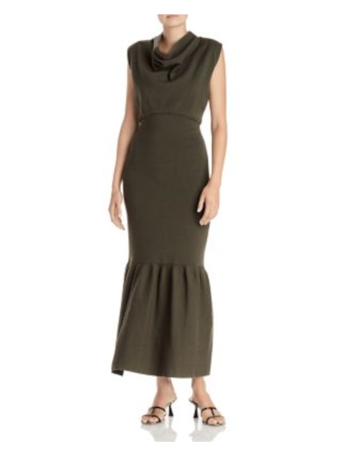 3.1 PHILLIP LIM Womens Green Flounce Hem Cap Sleeve Cowl Neck Tea-Length Evening Sheath Dress L