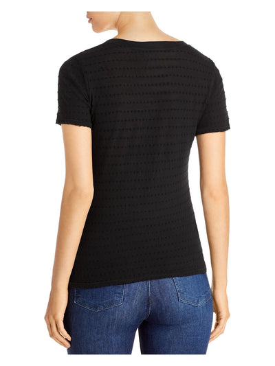 DOLAN Womens Black Textured Ribbed Neckline Short Sleeve V Neck T-Shirt XL