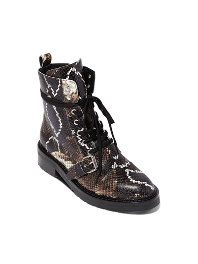 ALLSAINTS Womens Black Snakeskin 1/2" Platform Metallic Accents Lace-Up Removable Insole Buckle Accent Padded Donita Round Toe Block Heel Zip-Up Combat Boots 38