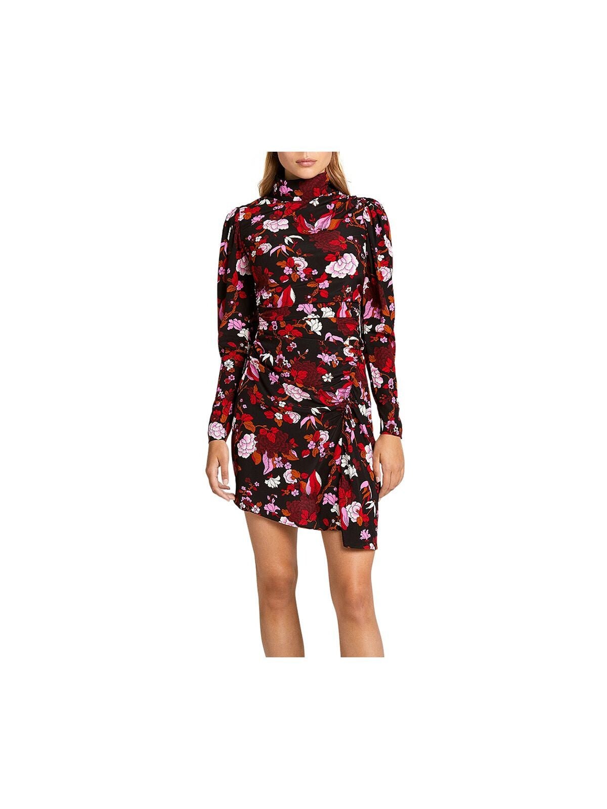 A.L.C Womens Black Asymmetrical Hem Floral Long Sleeve Mock Short Party Body Con Dress 0