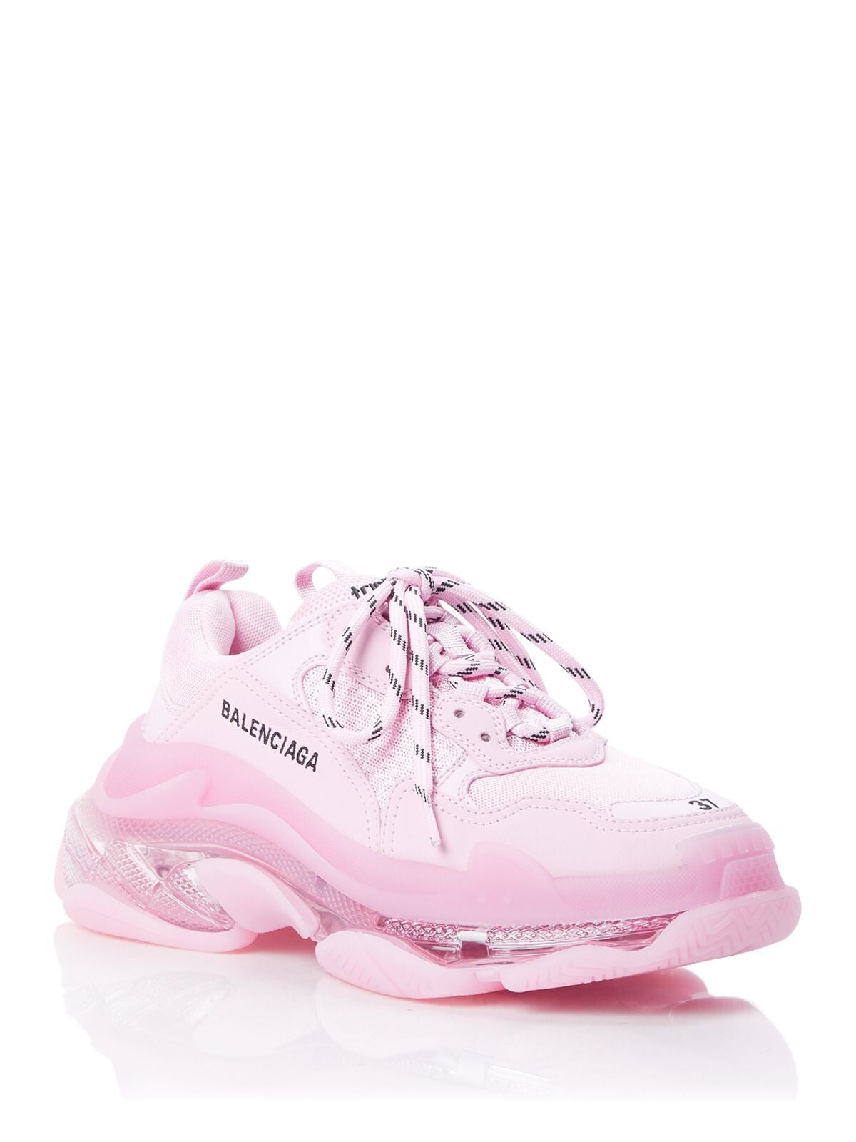 BALENCIAGA Womens Pink Logo Removable Insole Comfort Triple S Round Toe Lace-Up Athletic Sneakers Shoes 4