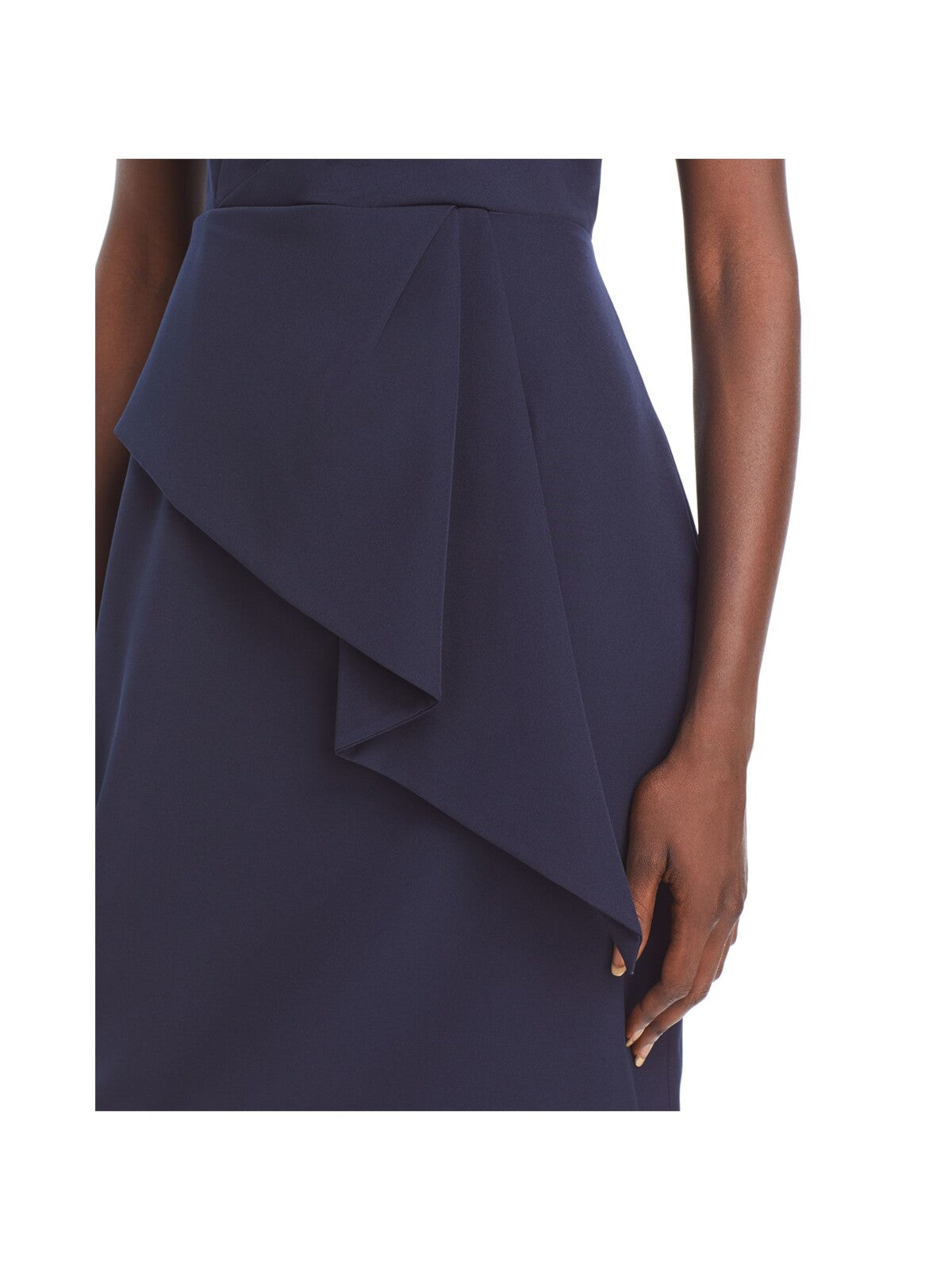 ELIZA J Womens Navy Stretch Zippered Pleated Peplum Front Sleeveless Surplice Neckline Knee Length Party Sheath Dress 6