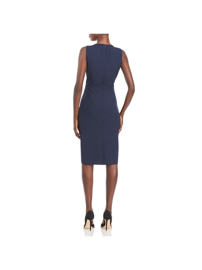 ELIZA J Womens Navy Stretch Zippered Pleated Peplum Front Sleeveless Surplice Neckline Knee Length Party Sheath Dress 10
