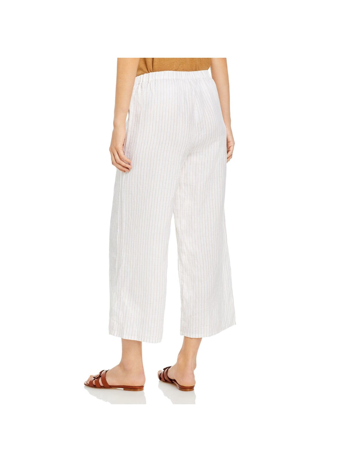 EILEEN FISHER Womens White Pocketed Elastic Waist Pull On Pinstripe Cropped Pants M