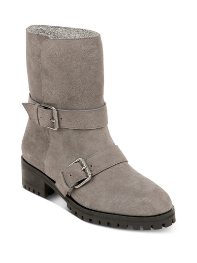 SPLENDID Womens Gray Padded Adjustable Strap Lug Sole Karlyn Round Toe Block Heel Leather Booties 9