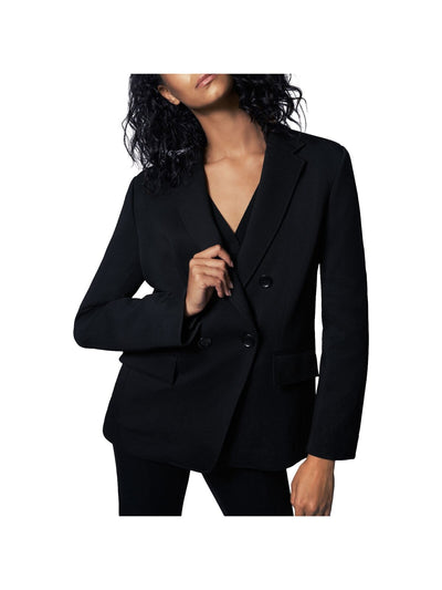 B NEW YORK Womens Black Stretch Pocketed Faux Double-breasted Wear To Work Blazer Jacket S