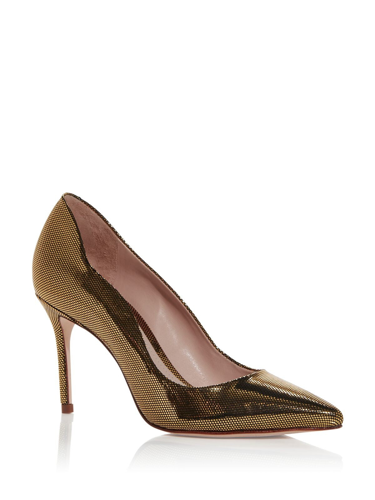 SCHUTZ Womens Gold Geometric Metallic Padded Analira Pointed Toe Stiletto Slip On Leather Dress Pumps Shoes 7 B