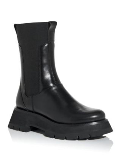 3.1 PHILLIP LIM Womens Black Pull Tab 1-1/2" Platform Goring Kate Round Toe Block Heel Leather Combat Boots 39