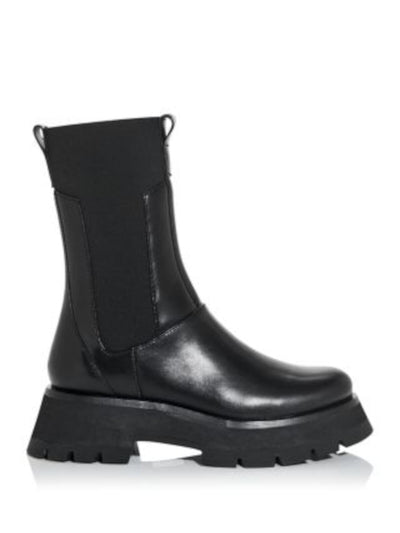 3.1 PHILLIP LIM Womens Black Pull Tab 1-1/2" Platform Goring Kate Round Toe Block Heel Leather Combat Boots 39