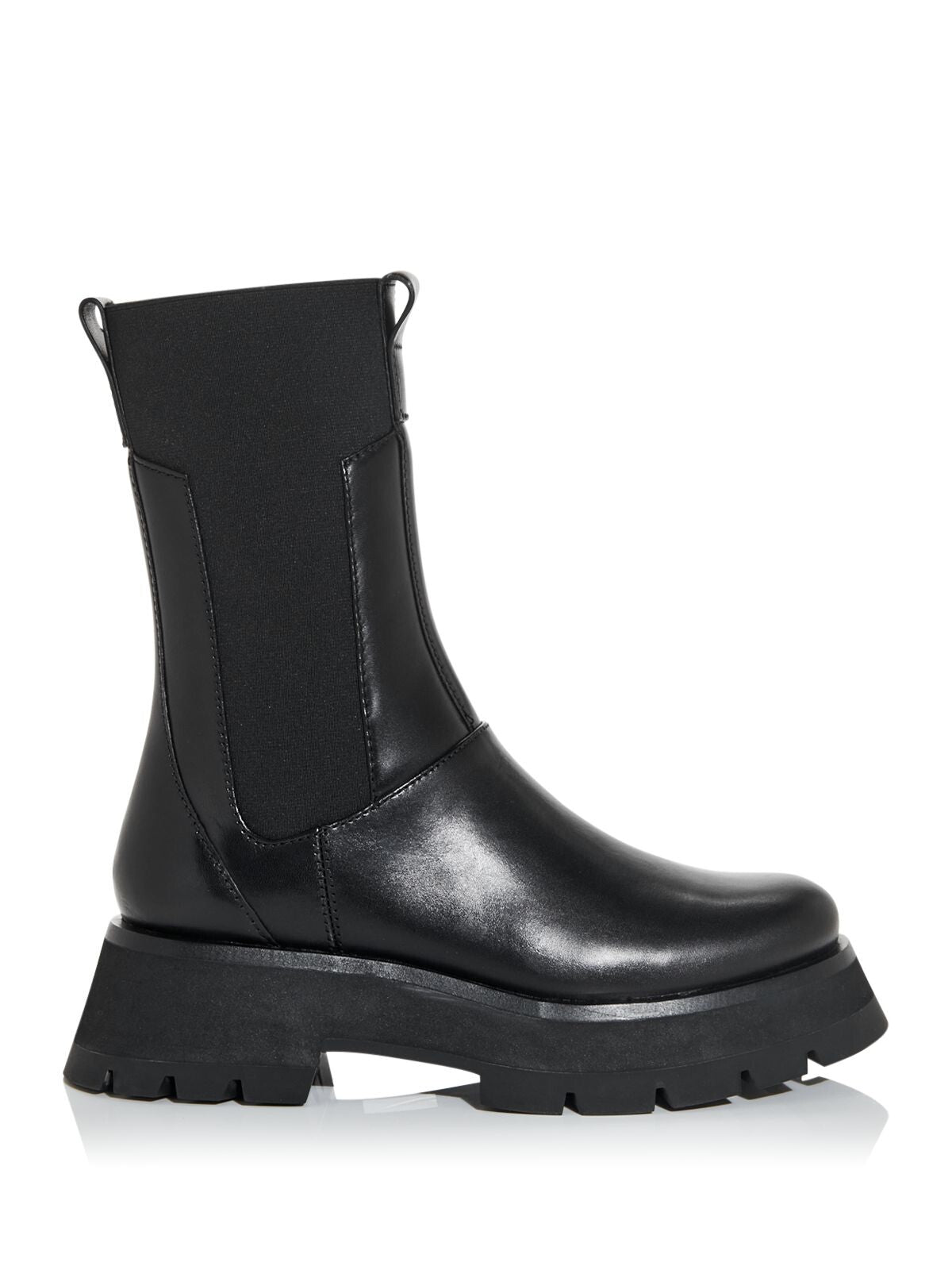 PHILLIP LIN Womens Black Pull Tab 1-1/2" Platform Goring Kate Round Toe Block Heel Leather Combat Boots 38