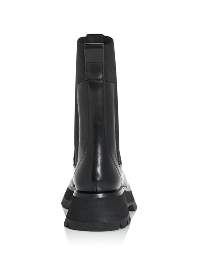 PHILLIP LIN Womens Black Pull Tab 1-1/2" Platform Goring Kate Round Toe Block Heel Leather Combat Boots 35
