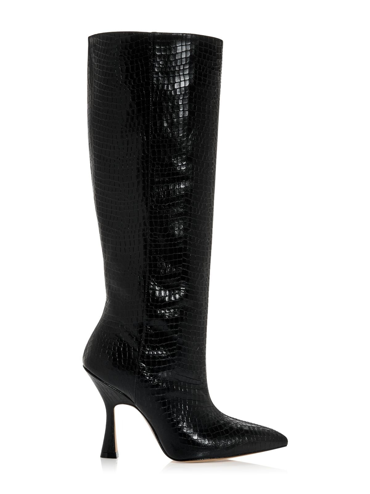 STUART WEITZMAN Womens Black Croco Print Padded Parton Pointed Toe Kitten Heel Leather Dress Boots 7 M