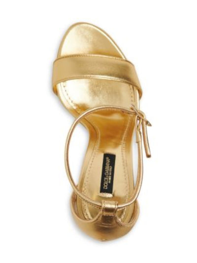 DOLCE & GABBANA Womens Gold Ankle Strap Metallic Padded Almond Toe Sculpted Heel Buckle Leather Dress Heeled Sandal 37