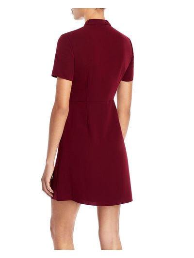 THEORY Womens Short Sleeve Tie Neck Mini Fit + Flare Dress