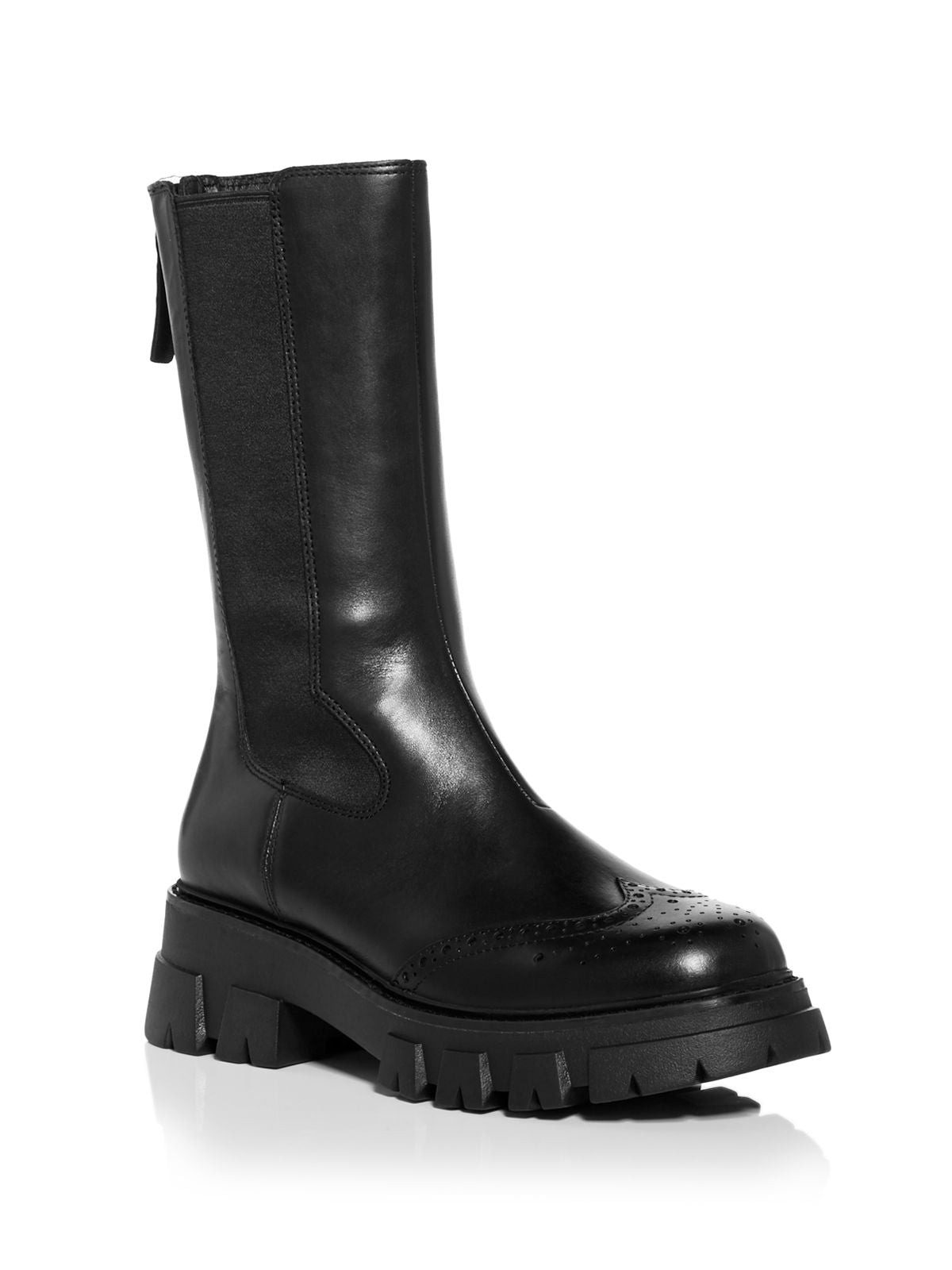ASH Womens Black 1" Platform Lug Sole Stretch Lennox Wingtip Toe Block Heel Zip-Up Leather Boots Shoes 36