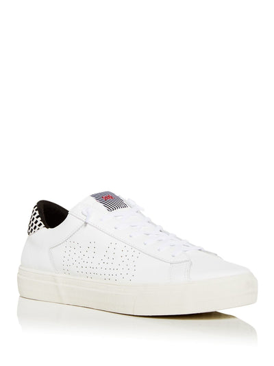 P448 Mens White Pull Tab At Heel Perforated Cushioned Logo Round Toe Lace-Up Leather Sneakers Shoes 42