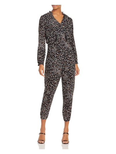 AQUA Womens Black Printed V Neck Cropped Jumpsuit XS