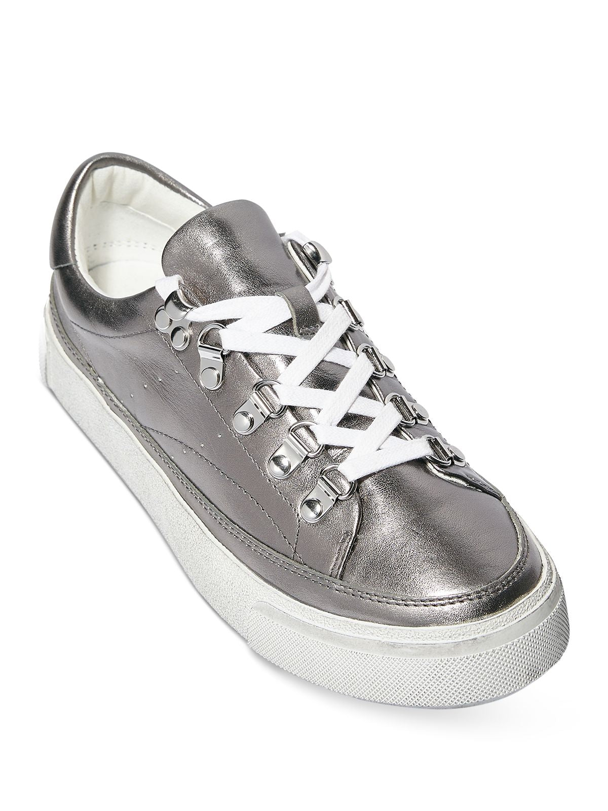 ALLSAINTS Womens Silver Padded Collar Breathable Metallic Quinn Round Toe Platform Lace-Up Leather Athletic Sneakers Shoes 41