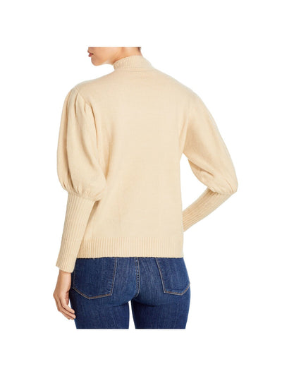 ELAN Womens Beige Pouf Sleeve Turtle Neck Wear To Work Sweater L