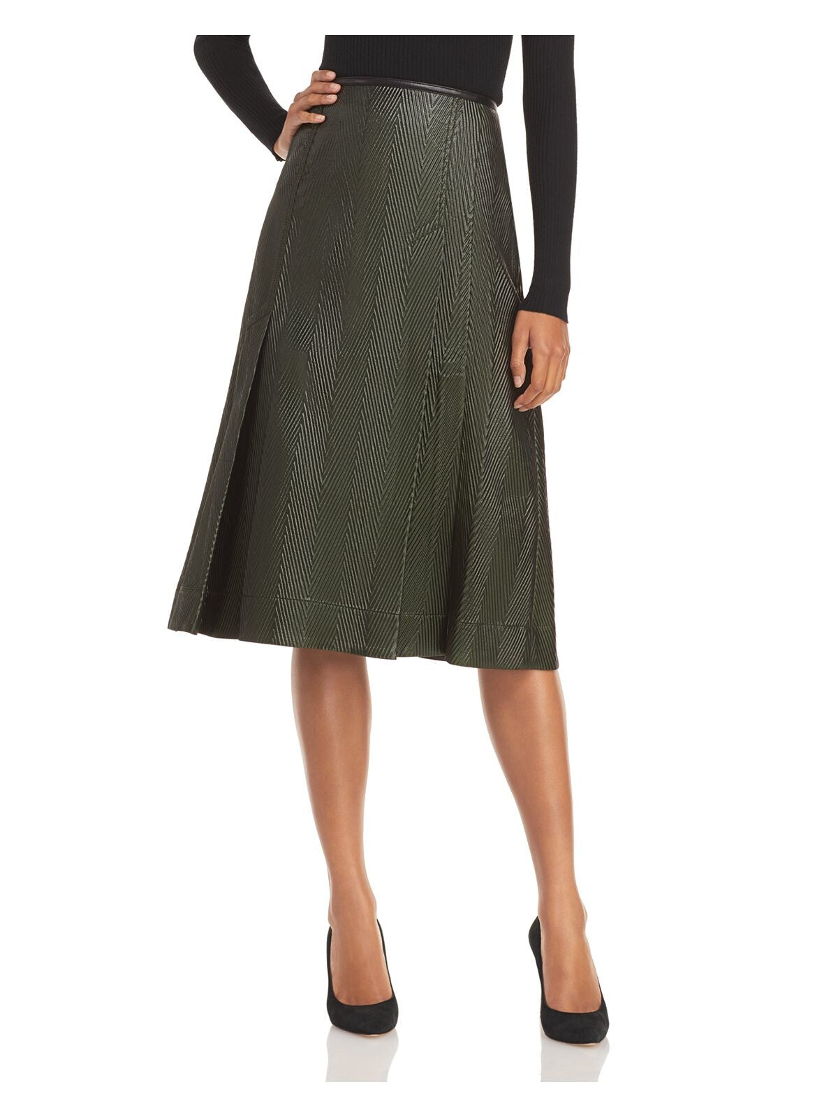 3.1 PHILLIP LIM Womens Green Pleated Below The Knee Wear To Work A-Line Skirt 2